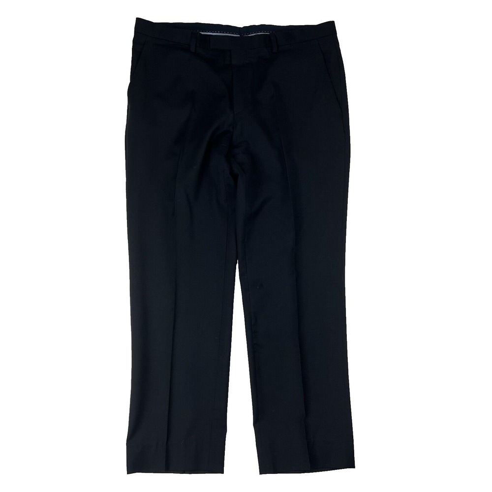 BOSS Hugo Boss Navy Blue Sharp1 Virgin Wool Flat Front Dress Pants Mens 36X29 +2